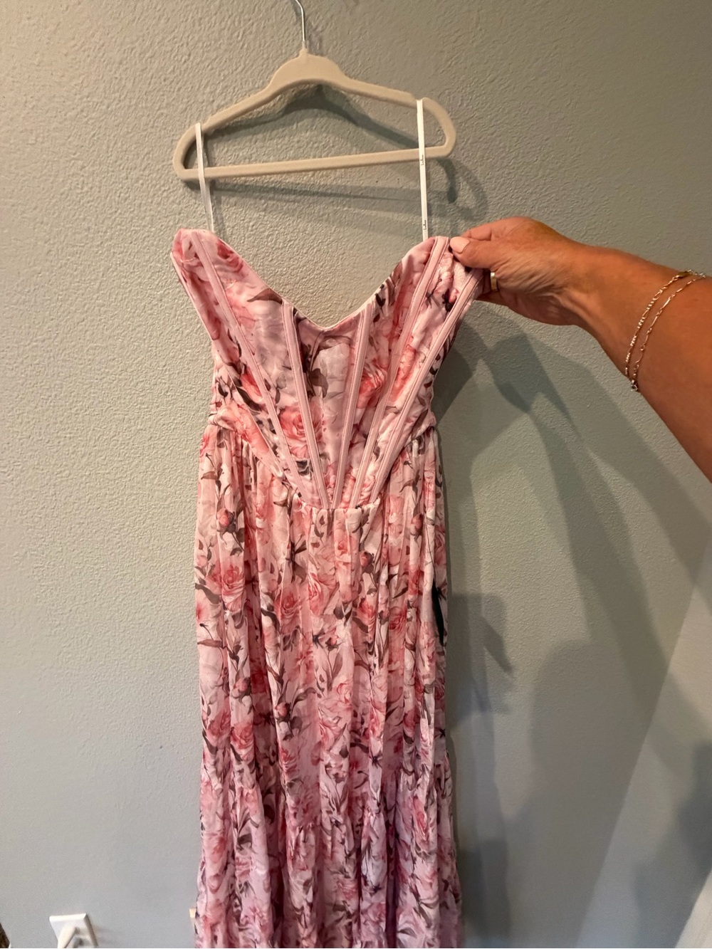 Lulu's Pink Floral Strapless Maxi Dress